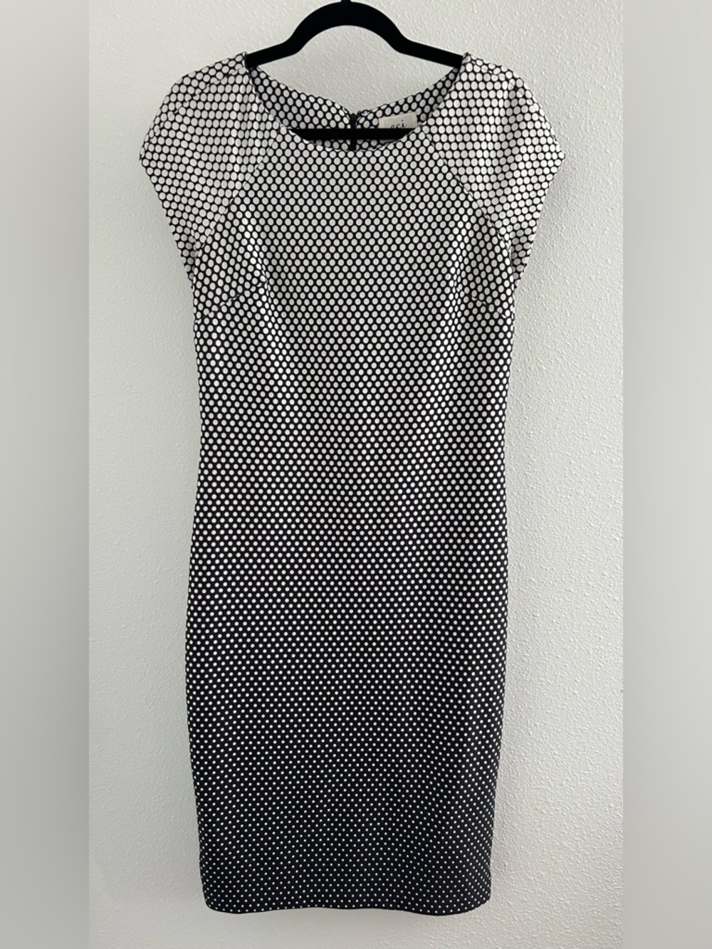 ECI Black and White Polka Dot Midi Sheath Dress